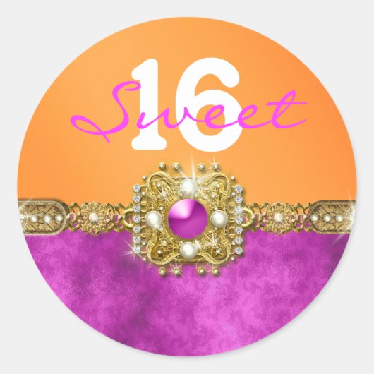 "Sweet Sixteen" Roze sinaasappel 16 jaar Ronde Sticker (Voorkant)