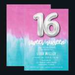 Sweet Sixteen Roze Tie Dye Party uitnodiging<br><div class="desc">Doe mee aan de viering! Maak je klaar om te feesten in stijl met onze Sweet Sixteen Tie Verjaardag Tie Dye Party uitnodiging! Met een levendig roze en turquoise stropdas-kleurstof ontwerp met een glanzende zilveren "16" ballon, vormt deze uitnodiging het podium voor een onvergetelijke viering. Perfect voor het uitnodigen van...</div>