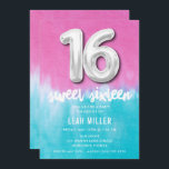 Sweet Sixteen Roze Tie Dye Party uitnodiging<br><div class="desc">Doe mee aan de viering! Maak je klaar om te feesten in stijl met onze Sweet Sixteen Tie Verjaardag Tie Dye Party uitnodiging! Met een levendig roze en turquoise stropdas-kleurstof ontwerp met een glanzende zilveren "16" ballon, vormt deze uitnodiging het podium voor een onvergetelijke viering. Perfect voor het uitnodigen van...</div>