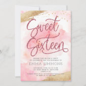 Sweet Sixteen roze Waterverf Glitter Birthday Kaart (Voorkant)