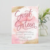 Sweet Sixteen roze Waterverf Glitter Birthday Kaart (Staand voorkant)
