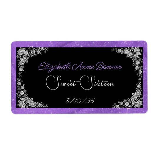 Sweet Sixteen Roze Witte Kant Zwarte Water Etiket (Voorkant)