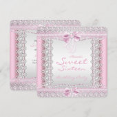 Sweet Sixteen  Roze Witte Pearls Lace Bow Kaart (Voorkant / Achterkant)