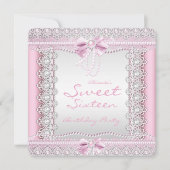 Sweet Sixteen  Roze Witte Pearls Lace Bow Kaart (Voorkant)