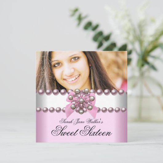 Sweet Sixteen roze witte roze parelhoes foto Kaart (Staand voorkant)