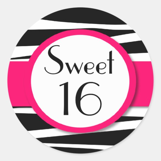 Sweet Sixteen roze Zebra Lollipop Invitation Front Ronde Sticker (Voorkant)