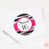 Sweet Sixteen roze Zebra Lollipop Invitation Front Ronde Sticker (Envelop)