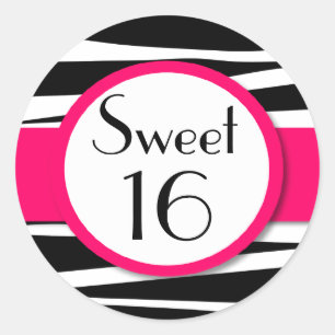 Sweet Sixteen roze Zebra Lollipop Invitation Front Ronde Sticker