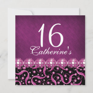 "sweet sixteen" roze zwart feest voor elke leeftij kaart