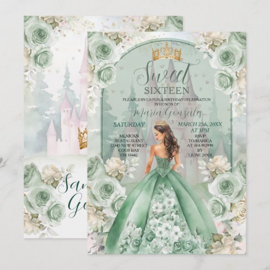 Sweet Sixteen Sage Green Forest Verjaardag Kaart (Voorkant / Achterkant)