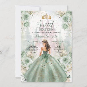 Sweet Sixteen Sage Green Princess Floral Castle Kaart