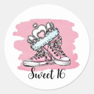 Sweet Sixteen Shoes and Crown Birthday Party Ronde Sticker