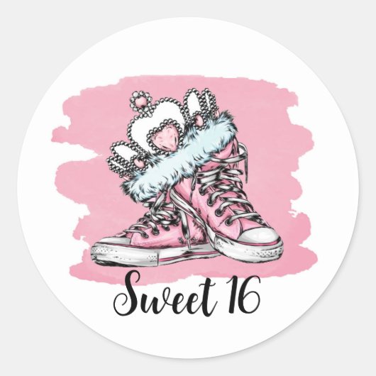 Sweet Sixteen Shoes and Crown Birthday Party Ronde Sticker (Voorkant)