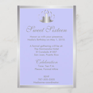 Sweet Sixteen Silver/Blue Tiara Invitation-Cust. Kaart