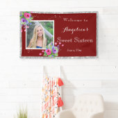 Sweet Sixteen Silver Glitter  Flowers Red Spandoek (Insitu)