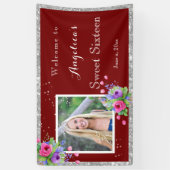Sweet Sixteen Silver Glitter  Flowers Red Spandoek (Verticaal)