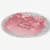 Sweet Sixteen Silver Glitter Pink Papieren Bordje (Gekanteld)