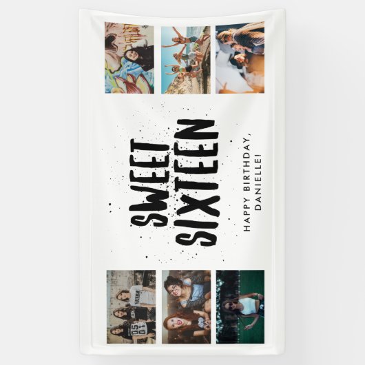Sweet Sixteen Six Photo Collage Birthday Party Spandoek (Verticaal)