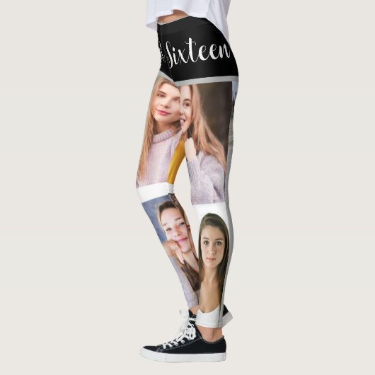 Sweet Sixteen Sparkle: Aangepaste fotocollage Legg Leggings (Links)