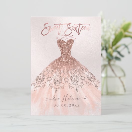 Sweet Sixteen, Sparkle Gown, Faux Roos Gold cards Kaart (Staand voorkant)