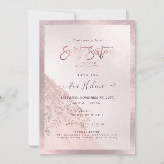 Sweet Sixteen, Sparkle Gown, Faux Roos Gold cards Kaart (Achterkant)