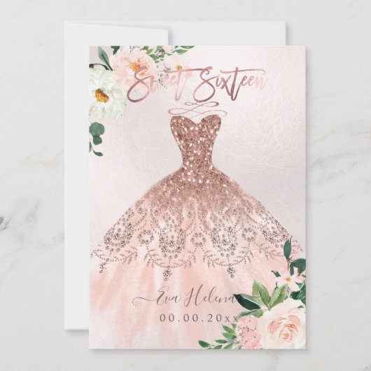 Sweet Sixteen, Sparkle Gown, Faux Roos Gold cards Kaart (Voorkant)