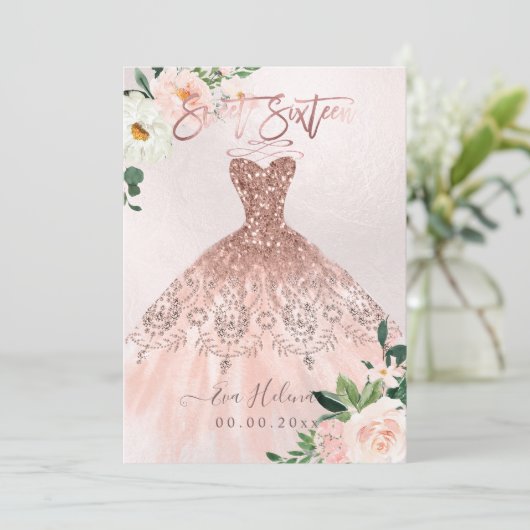 Sweet Sixteen, Sparkle Gown, Faux Roos Gold cards Kaart (Staand voorkant)