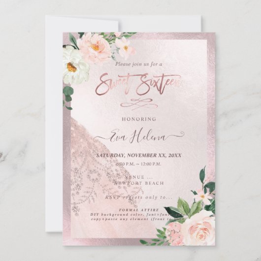 Sweet Sixteen, Sparkle Gown, Faux Roos Gold cards Kaart (Achterkant)