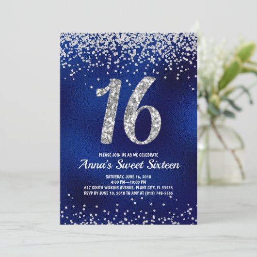 Sweet Sixteen Sparkle Invitations Kaart (Staand voorkant)