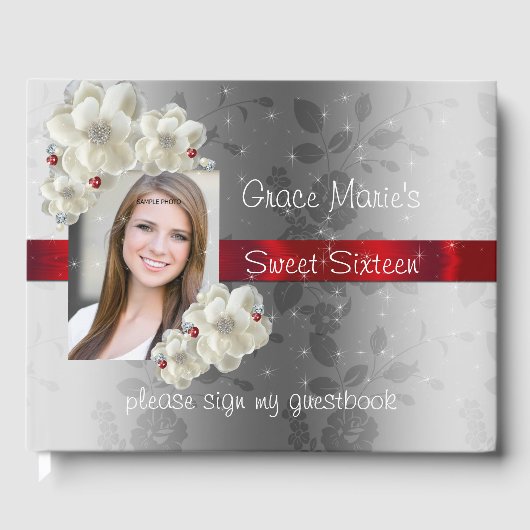 Sweet Sixteen, Sparkle, Red Satin, Guest Book Gastenboek (Voorkant)