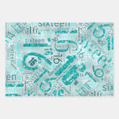 Sweet Sixteen Sparkle Word Cloud Blauwgroen ID265 Inpakpapier Vel (Voorkant)