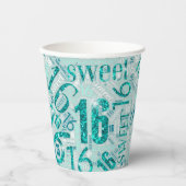 Sweet Sixteen Sparkle Word Cloud Blauwgroen ID265 Papieren Bekers (Voorkant)
