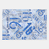 Sweet Sixteen Sparkle Word Cloud Blue ID265 Inpakpapier Vel (Voorkant 3)