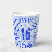 Sweet Sixteen Sparkle Word Cloud Blue ID265 Papieren Bekers (Voorkant)