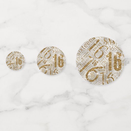 Sweet Sixteen Sparkle Word Cloud Gold ID265 Confetti (Voorkanten)