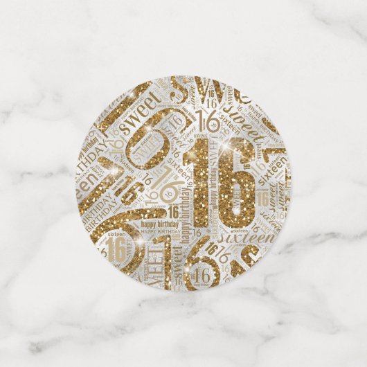 Sweet Sixteen Sparkle Word Cloud Gold ID265 Confetti (Kleine voorkant)