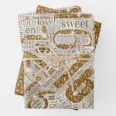 Sweet Sixteen Sparkle Word Cloud Gold ID265 Inpakpapier Vel (In situ)
