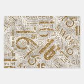 Sweet Sixteen Sparkle Word Cloud Gold ID265 Inpakpapier Vel (Voorkant 3)