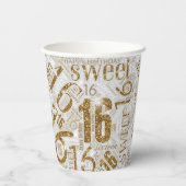 Sweet Sixteen Sparkle Word Cloud Gold ID265 Papieren Bekers (Achterkant)