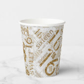 Sweet Sixteen Sparkle Word Cloud Gold ID265 Papieren Bekers (Rechts)