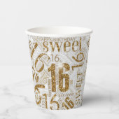 Sweet Sixteen Sparkle Word Cloud Gold ID265 Papieren Bekers (Voorkant)