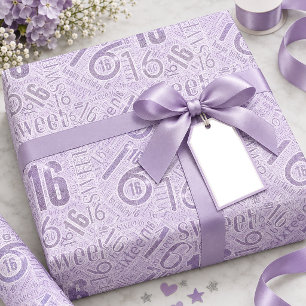 Sweet Sixteen Sparkle Word Cloud Paars ID1333 Cadeaupapier