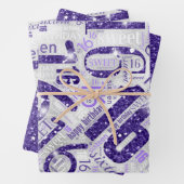 Sweet Sixteen Sparkle Word Cloud Paars ID265 Inpakpapier Vel (In situ)