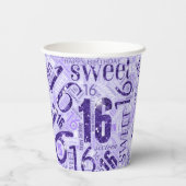 Sweet Sixteen Sparkle Word Cloud Paars ID265 Papieren Bekers (Achterkant)