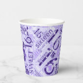 Sweet Sixteen Sparkle Word Cloud Paars ID265 Papieren Bekers (Rechts)