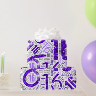 Sweet Sixteen Sparkle Word Cloud Paars WhiteID265 Cadeaupapier