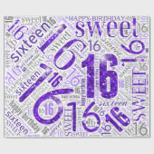 Sweet Sixteen Sparkle Word Cloud Paars WhiteID265 Cadeaupapier (Vlak)
