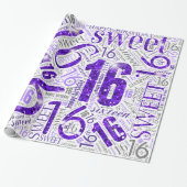 Sweet Sixteen Sparkle Word Cloud Paars WhiteID265 Cadeaupapier (Uitgerold)