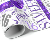 Sweet Sixteen Sparkle Word Cloud Paars WhiteID265 Cadeaupapier (Rol Hoek)
