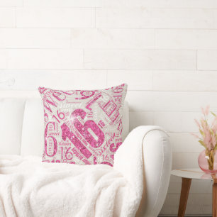 Sweet Sixteen Sparkle Word Cloud Pink ID265 Kussen